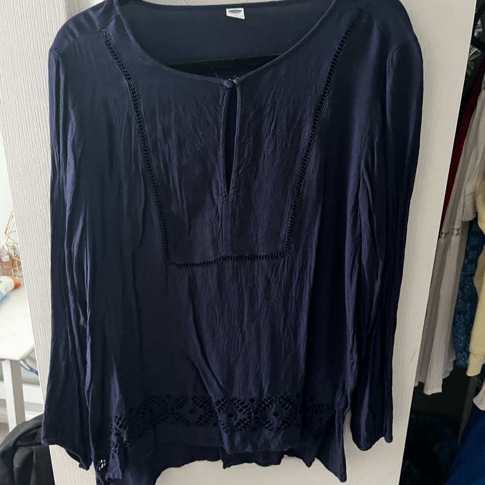 Old Navy Blue Pleated Long Sleeve Blouse